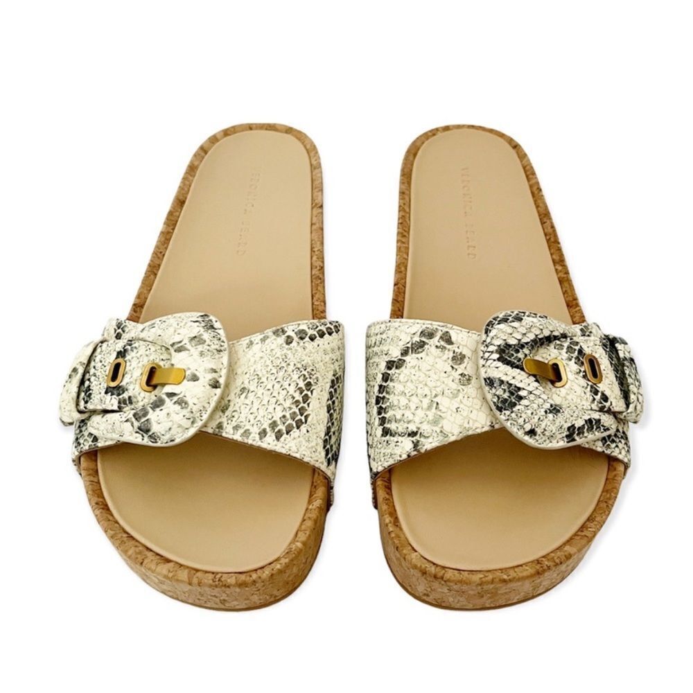 Veronica Beard Dixie Snake Print Buckle Slide Sandals New with Dust Bag